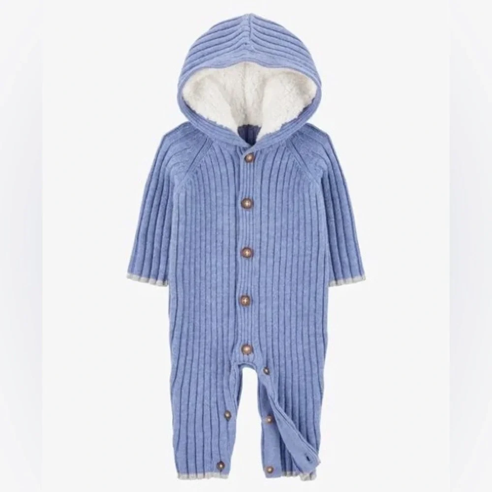 Baby Ribbed Sweater Knit Button-Front Jumpsuit - Picture 2 of 7